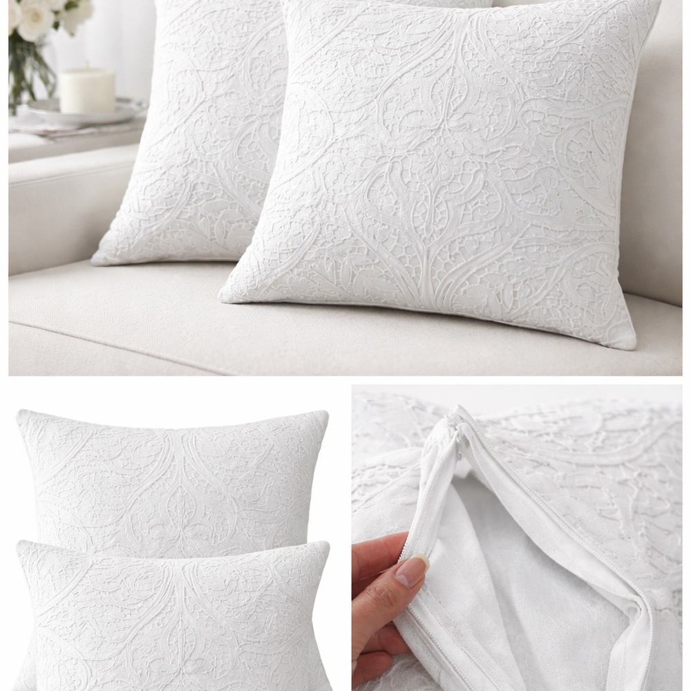 Tahari Home White Embossed Decorative Pillow Covers – Set of 2 – 18x18